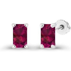 Sterling Silver Ruby Birthstone Stud Earrings 6x4mm Hypoallergenic